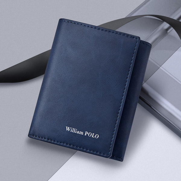 WILLIAMPOLO Luxury Retro Exquisite Casual Leather Blue Short Wallets