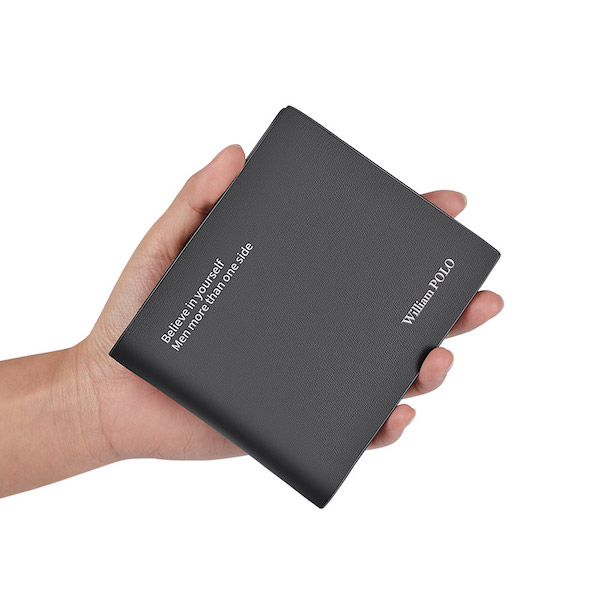 WILLIAMPOLO Trendy & Luxury Exquisite Dacron Cowhide Leather Short Black Wallets