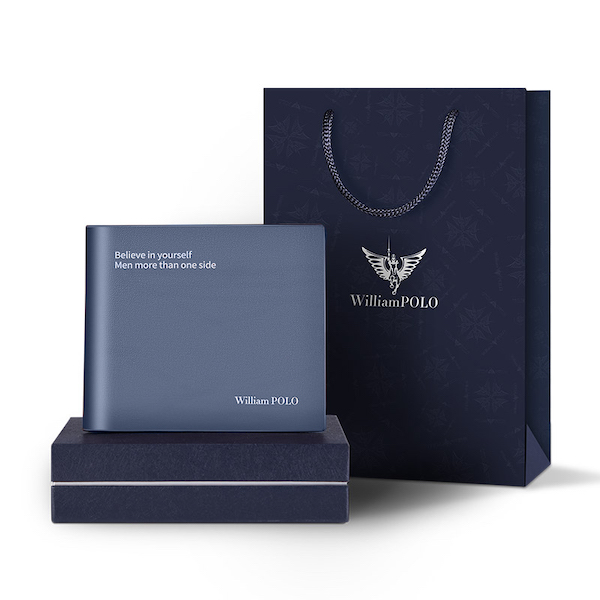 WILLIAMPOLO Trendy & Luxury Exquisite Dacron Cowhide Leather Short Blue Wallets