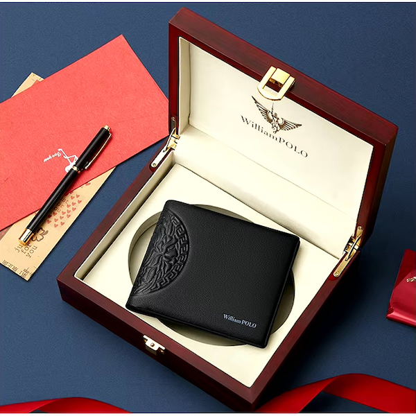 WILLIAMPOLO Luxury Retro Unique Soft Leather Black Short Wallets