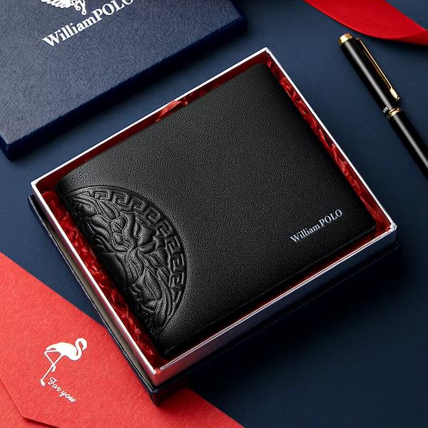 WILLIAMPOLO Luxury Retro Unique Soft Leather Black Short Wallets