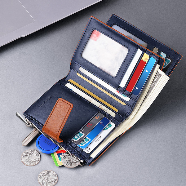 WILLIAMPOLO Luxury Casual Canvas Retro Genuine Leather Blue Short-M Wallets
