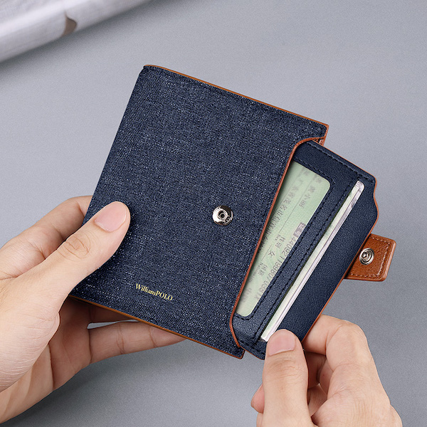 WILLIAMPOLO Luxury Casual Canvas Retro Genuine Leather Blue Short-M Wallets