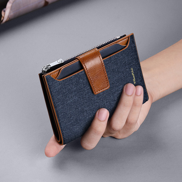 WILLIAMPOLO Luxury Casual Canvas Retro Genuine Leather Blue Short-M Wallets