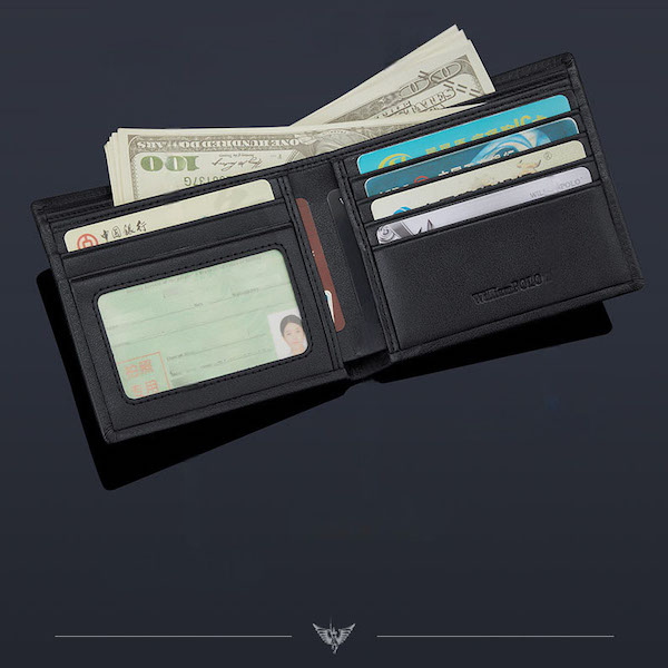 WILLIAMPOLO Luxury Soft Genuine Leather Black Short Wallets