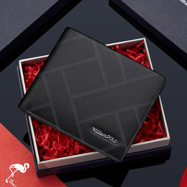 WILLIAMPOLO Luxury Soft Genuine Leather Black Short Wallets