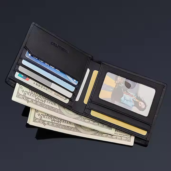WILLIAMPOLO Luxury Light Genuine Cow Leather Black Short Wallets