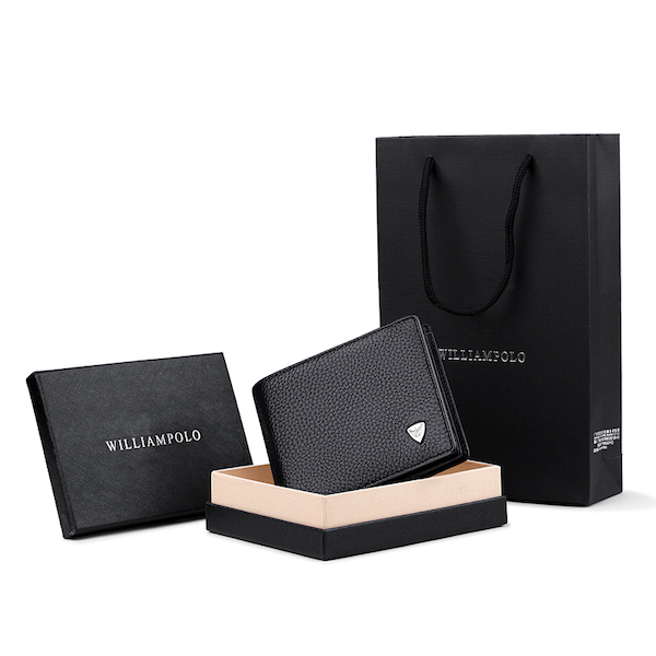 WILLIAMPOLO Trendy & Luxury Exquisite Excellent Quality Cowhide Leather Black Short Wallets