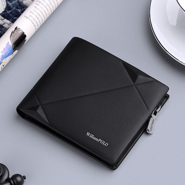 WILLIAMPOLO Trendy & Luxury Bifold Genuine Leather Black Short Wallets