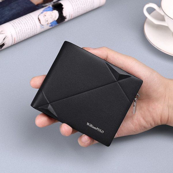 WILLIAMPOLO Trendy & Luxury Bifold Genuine Leather Black Short Wallets