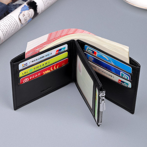 WILLIAMPOLO Trendy & Luxury Bifold Genuine Leather Black Short Wallets