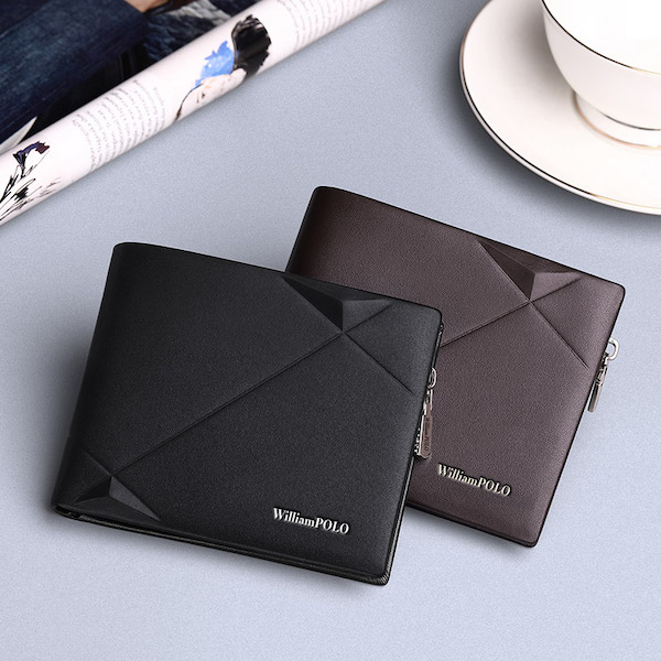 WILLIAMPOLO Trendy & Luxury Bifold Genuine Leather Black Short Wallets