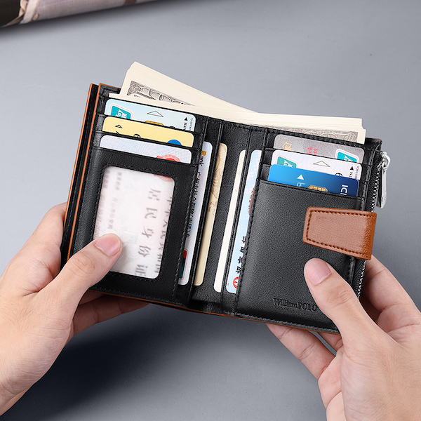 WILLIAMPOLO Luxury Casual Canvas Retro Genuine Leather Black Short-M Wallets