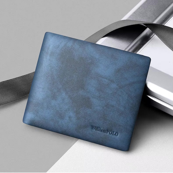 WILLIAMPOLO Trendy & Luxury Exquisite Soft Touch Cowhide Leather Blue Short Wallets