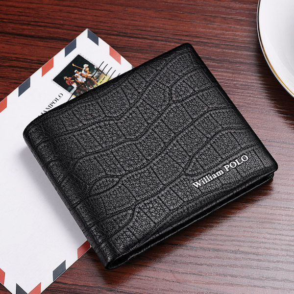WILLIAMPOLO Luxury Crocodile Bifold Genuine Leather Black Short  Wallets