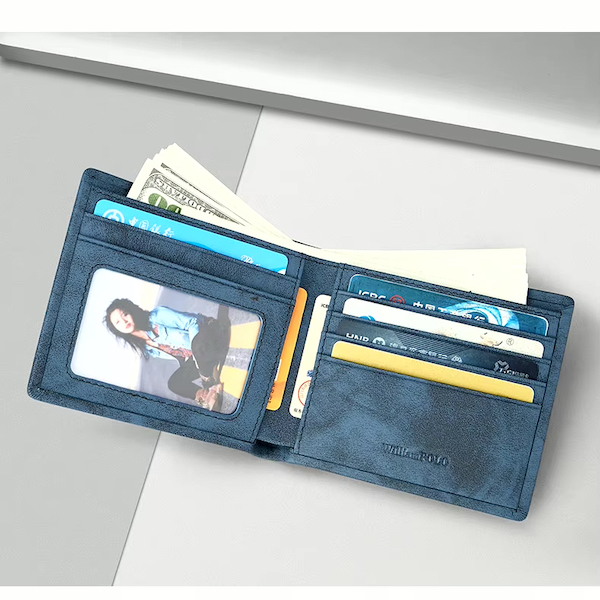 WILLIAMPOLO Trendy & Luxury Exquisite Soft Touch Cowhide Leather Blue Short Wallets