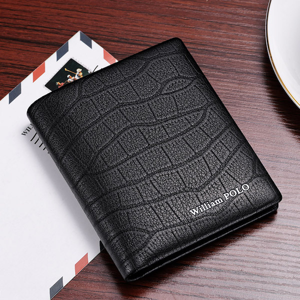 WILLIAMPOLO Luxury Crocodile Bifold Genuine Leather Black Short-M  Wallets