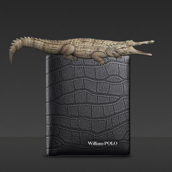 WILLIAMPOLO Luxury Crocodile Bifold Genuine Leathe...
