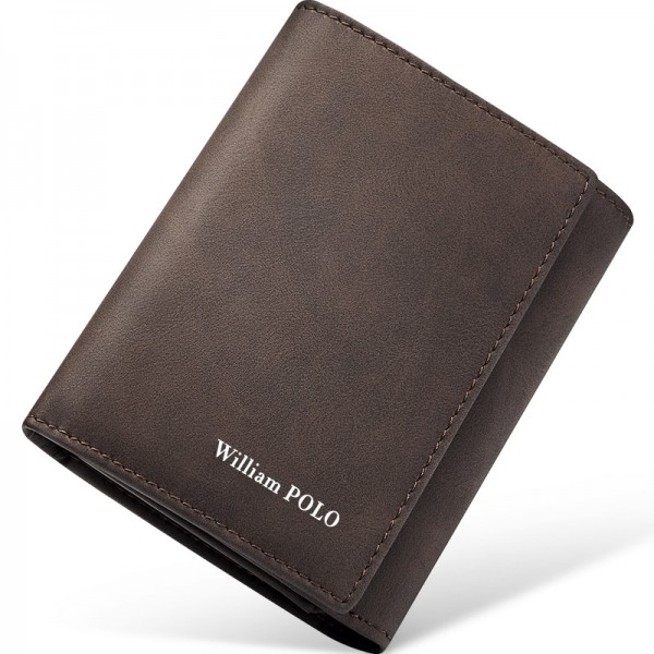 WILLIAMPOLO Luxury Retro Exquisite Casual Leather Coffee Brown Short Wallets