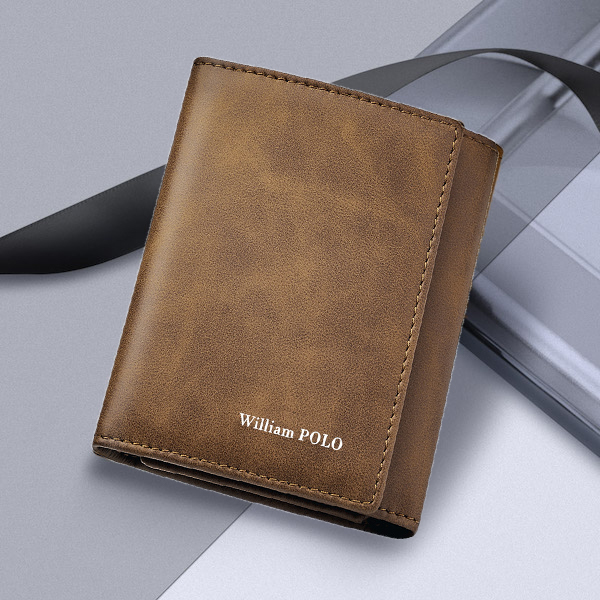 WILLIAMPOLO Luxury Retro Exquisite Casual Leather Khaki Short Wallets