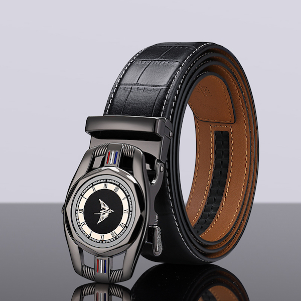 WILLIAMPOLO Latest Trendy & Luxury Men's Cowhide Alloy Black Buckle Belts