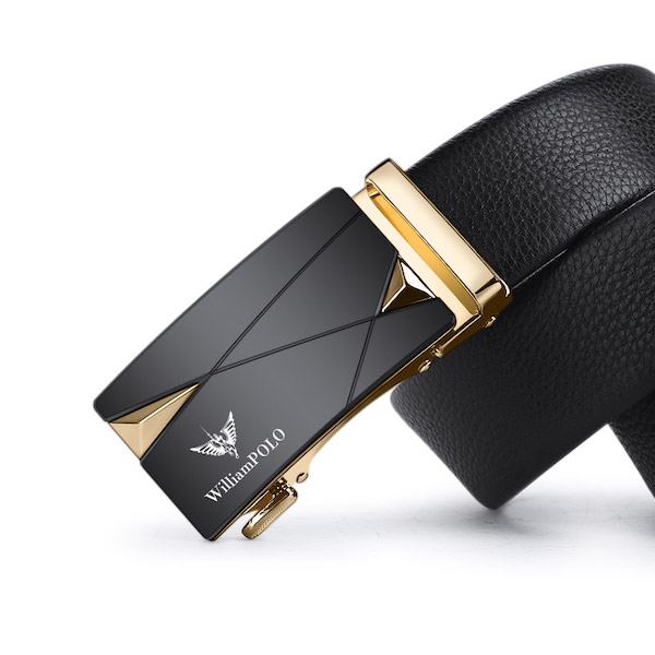 WILLIAMPOLO Latest Luxury Business Men Cowhide Automatic Alloy Gold Buckle Belts