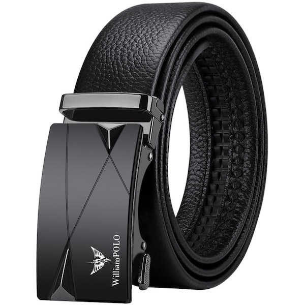 WILLIAMPOLO Latest Luxury Business Men Cowhide Automatic Alloy Black Buckle Belts