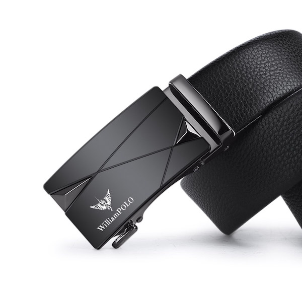 WILLIAMPOLO Latest Luxury Business Men Cowhide Automatic Alloy Black Buckle Belts