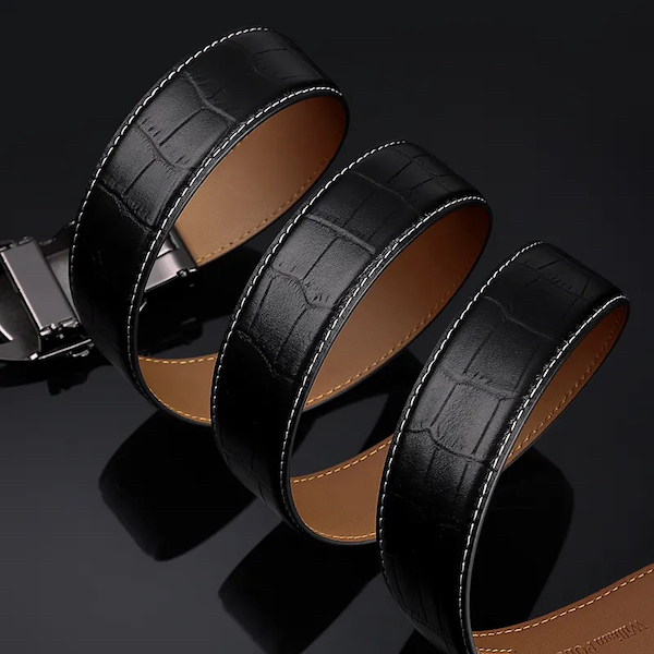 WILLIAMPOLO Latest Trendy & Luxury Men's Cowhide Alloy Black Buckle Belts