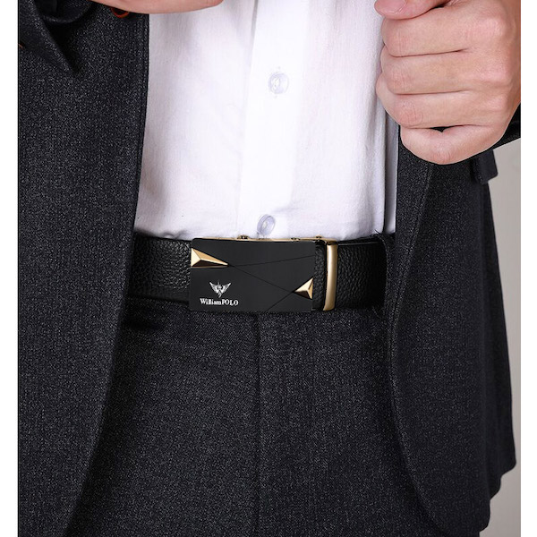 WILLIAMPOLO Latest Luxury Business Men Cowhide Automatic Alloy Gold Buckle Belts