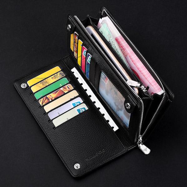 WILLIAMPOLO Latest Trendy & Luxury Men's Black-Lychee Leather Long Zip Wallets