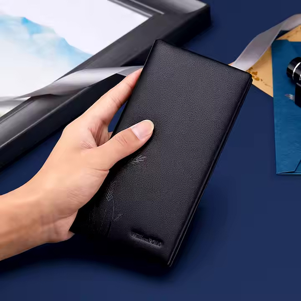 WILLIAMPOLO Trendy & Luxury Exquisite Soft Touch Cowhide Leather Black Long Wallets