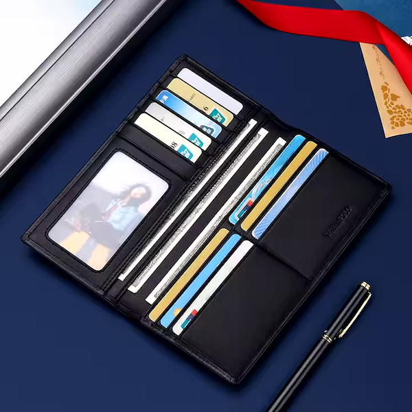 WILLIAMPOLO Trendy & Luxury Exquisite Soft Touch Cowhide Leather Black Long Wallets