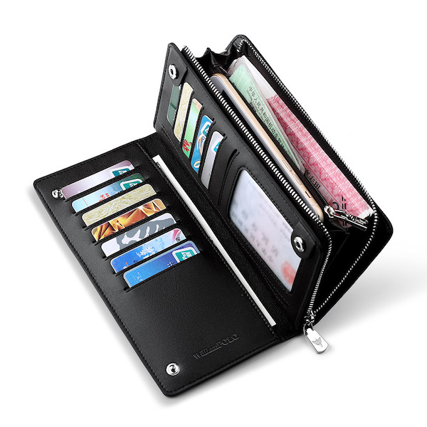 WILLIAMPOLO Latest Trendy & Luxury Men's Black-Plain Leather Long Zip Wallets